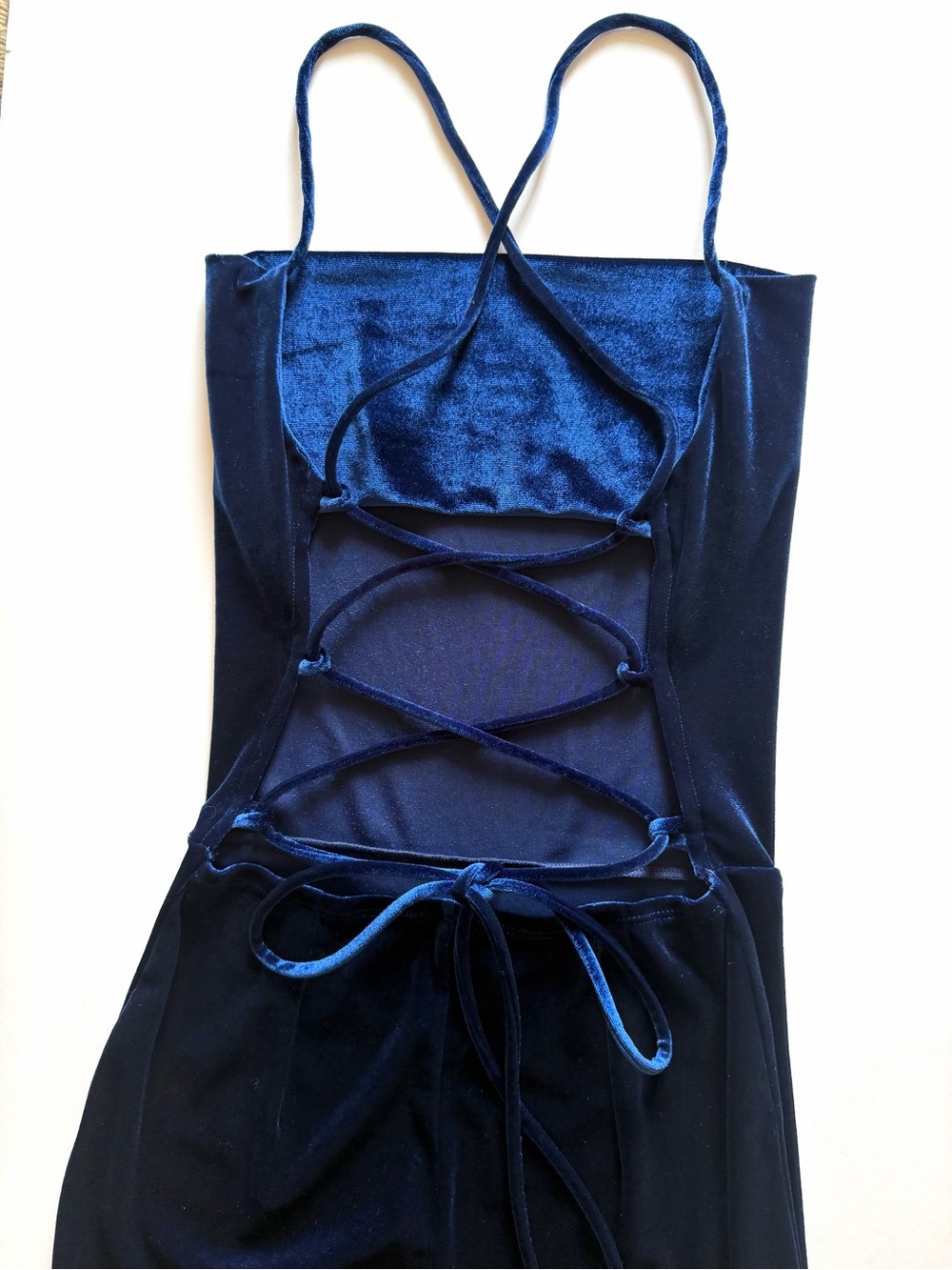 Lucy in the Sky Velvet Lace-Up Cami Chemise in Deep Blue